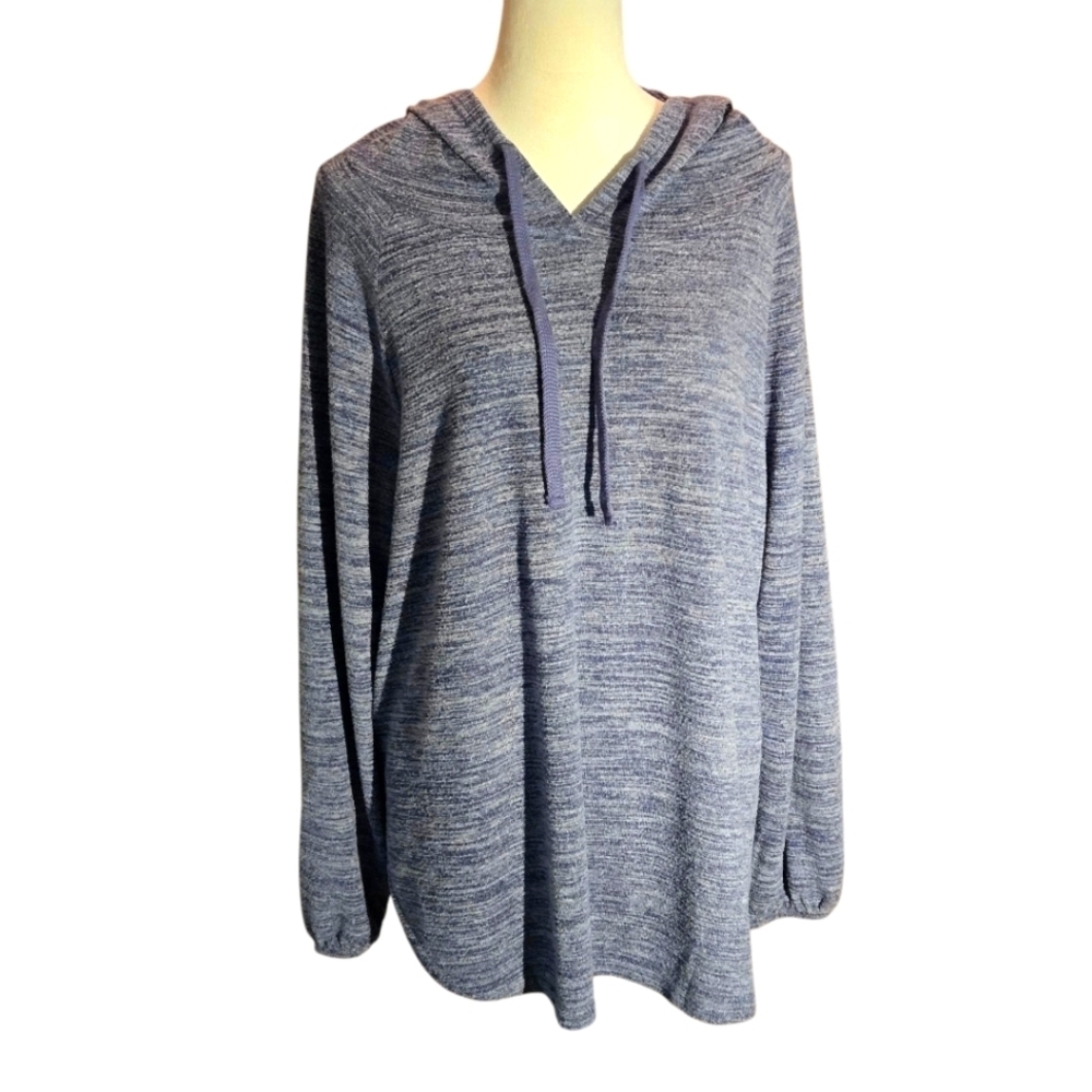 Terra & Sky Women’s 2X Super Soft Drawstring Hoodie Mottled Blue Long Sleeve
